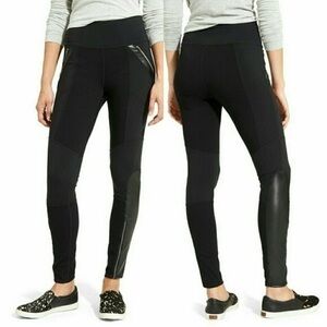 Athleta Ponte Luxe Black Moto Pleather Leggings Small Vegan Leather Panel Tights